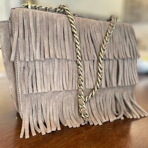 Tory Burch Tan Crossbody Bag with Fringe and Chain Strap